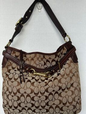 Coach Hampton Signature Canvas Hobo Bag in Khaki/Brown